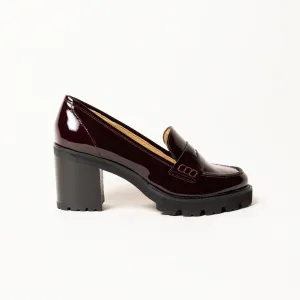 Rubber Heeled Loafer Pumps in Burgundy