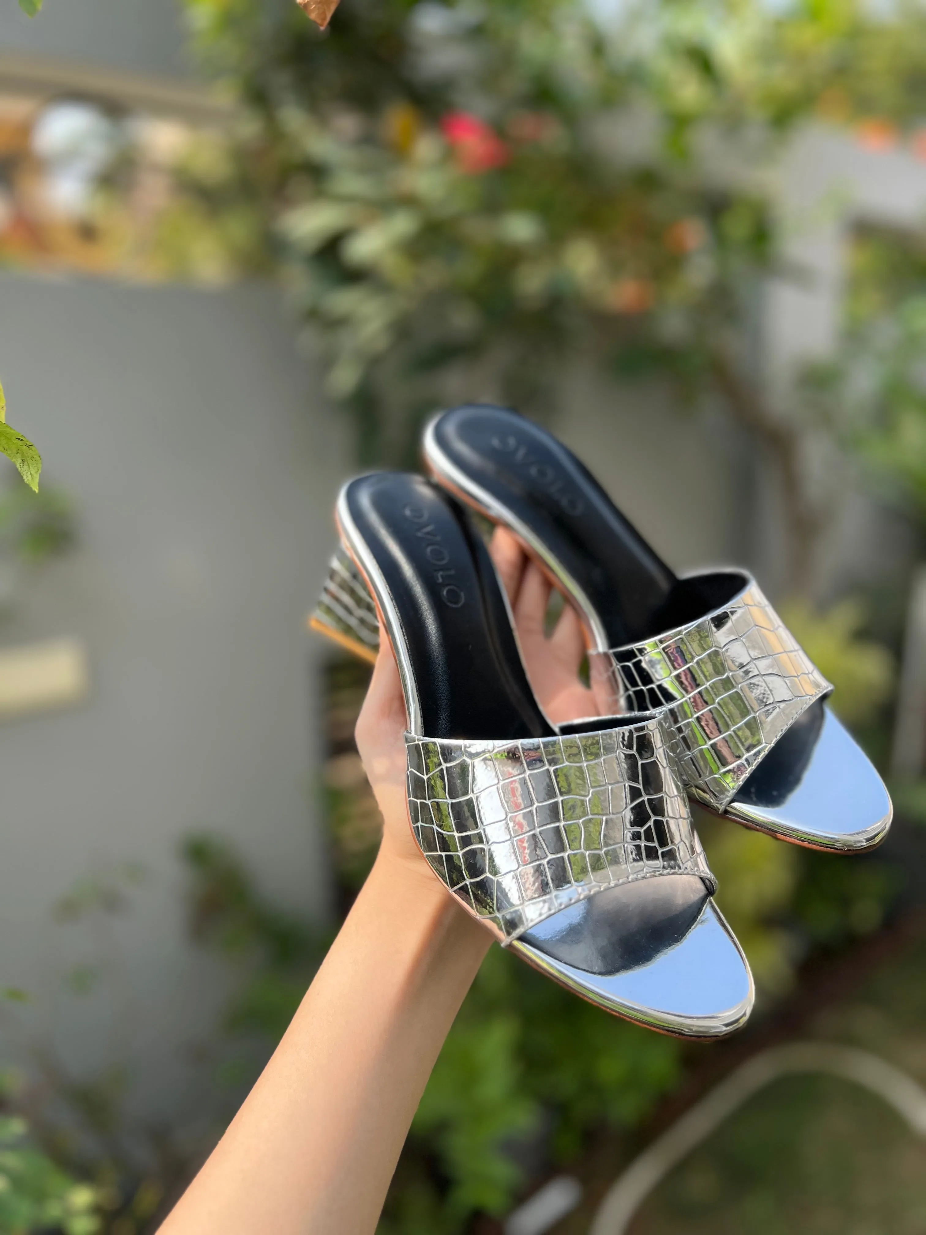 Squara Block Heels - Silver