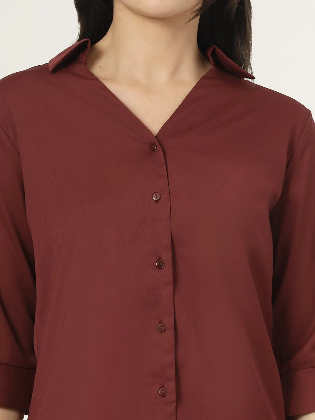 Style Quotient Women Solid Maroon Polymoss Formal Shirt