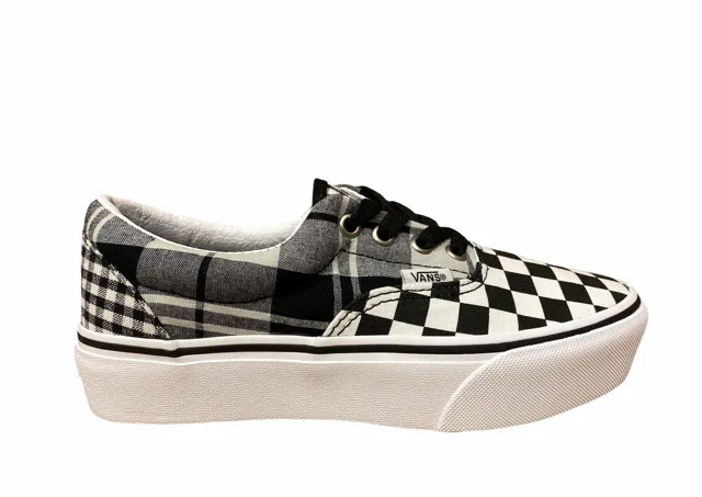 Vans scarpa sneakers da donna con zeppa Era Platform con fantasia quadri VN0A3WLUVYD1 bianco nero