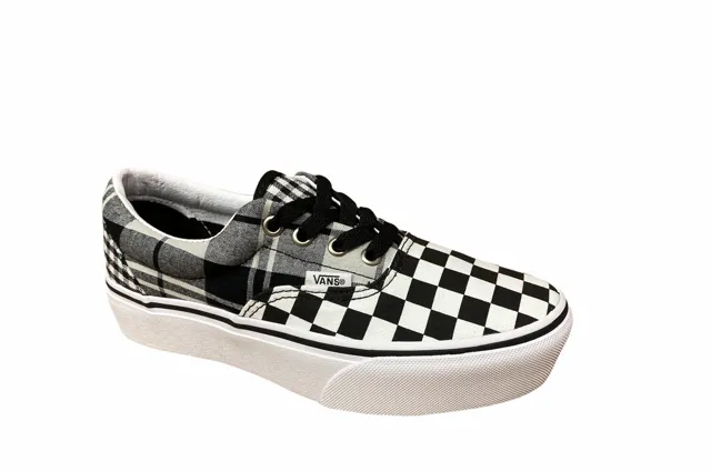 Vans scarpa sneakers da donna con zeppa Era Platform con fantasia quadri VN0A3WLUVYD1 bianco nero