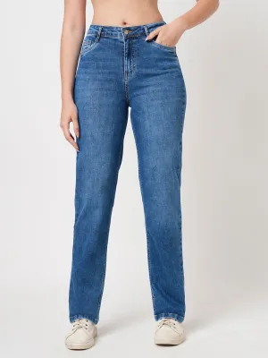 Women Blue High-Rise Relaxed Straight Fit Jeans