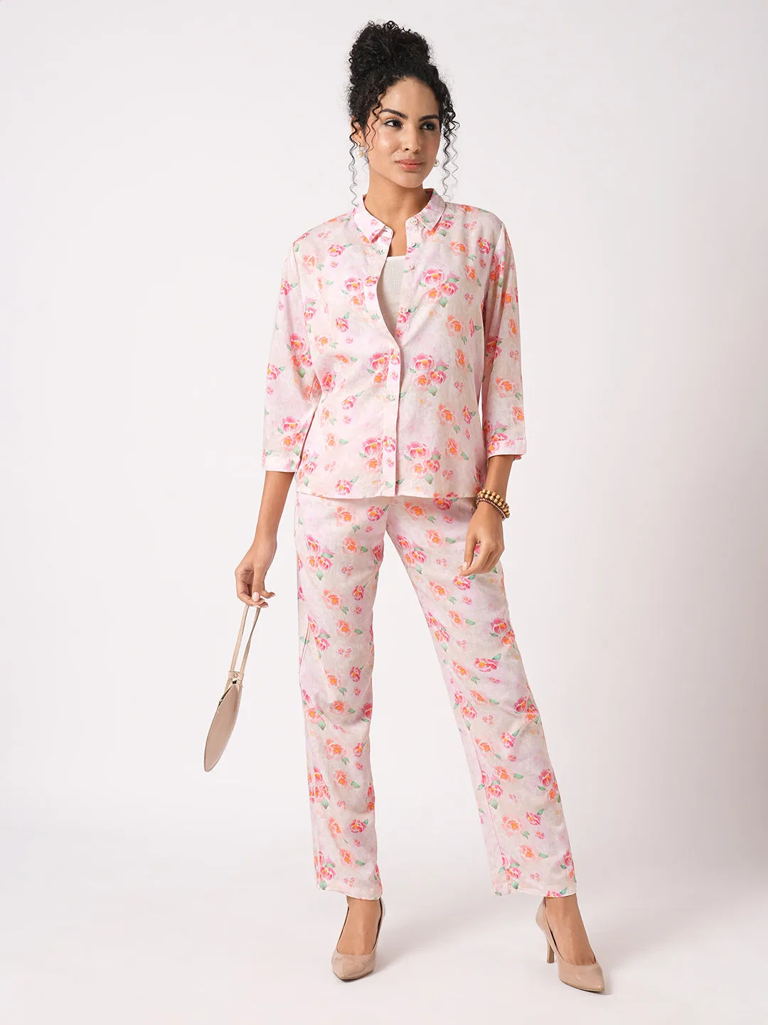 Women Soft Pink High-Rise Relaxed Straight Fit Pant