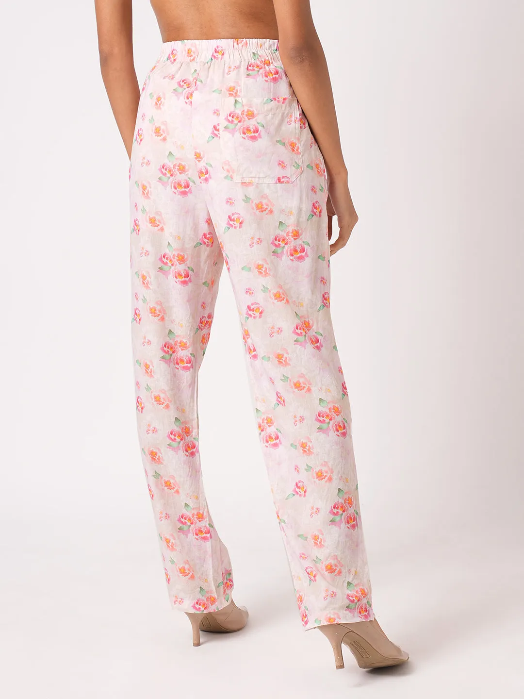 Women Soft Pink High-Rise Relaxed Straight Fit Pant