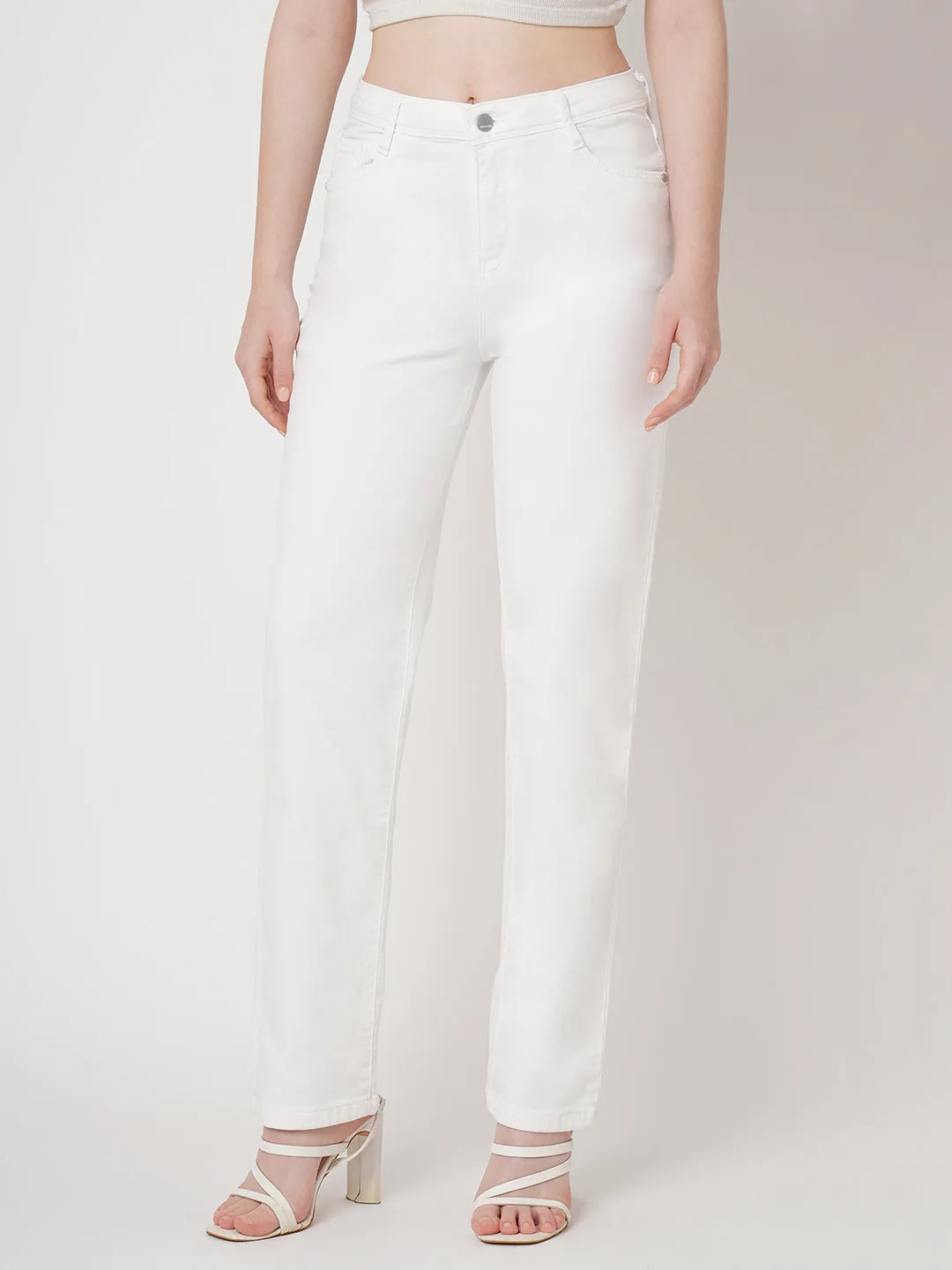 Women White High-Rise Relax Straight Jeans