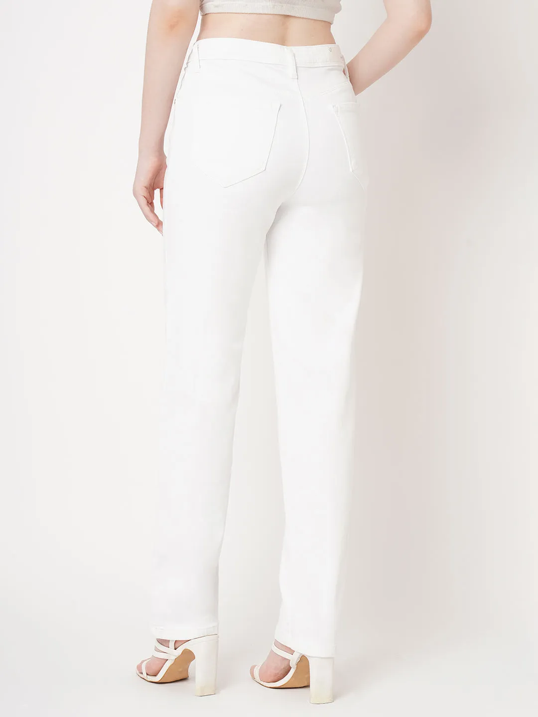 Women White High-Rise Relax Straight Jeans