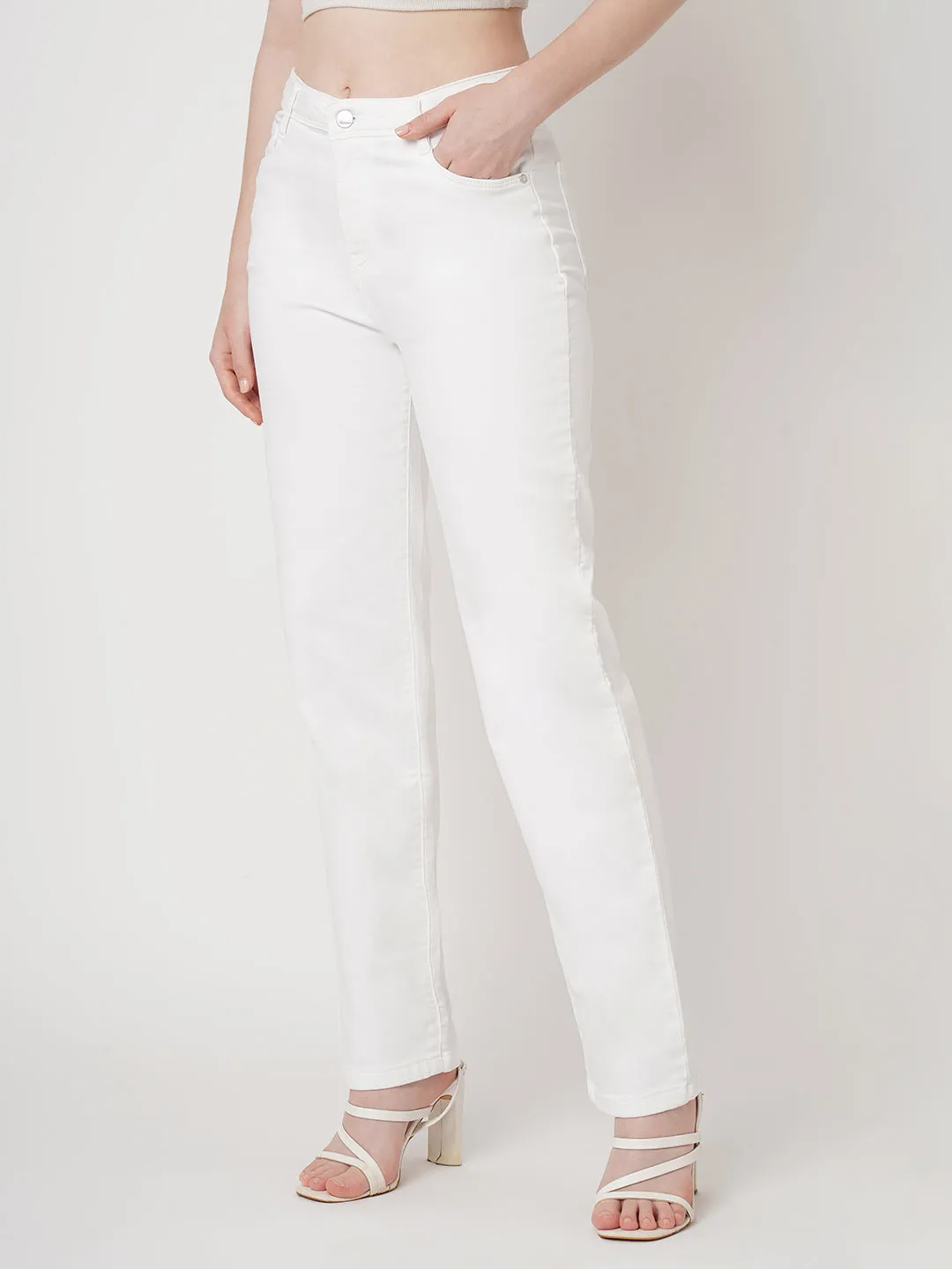 Women White High-Rise Relax Straight Jeans