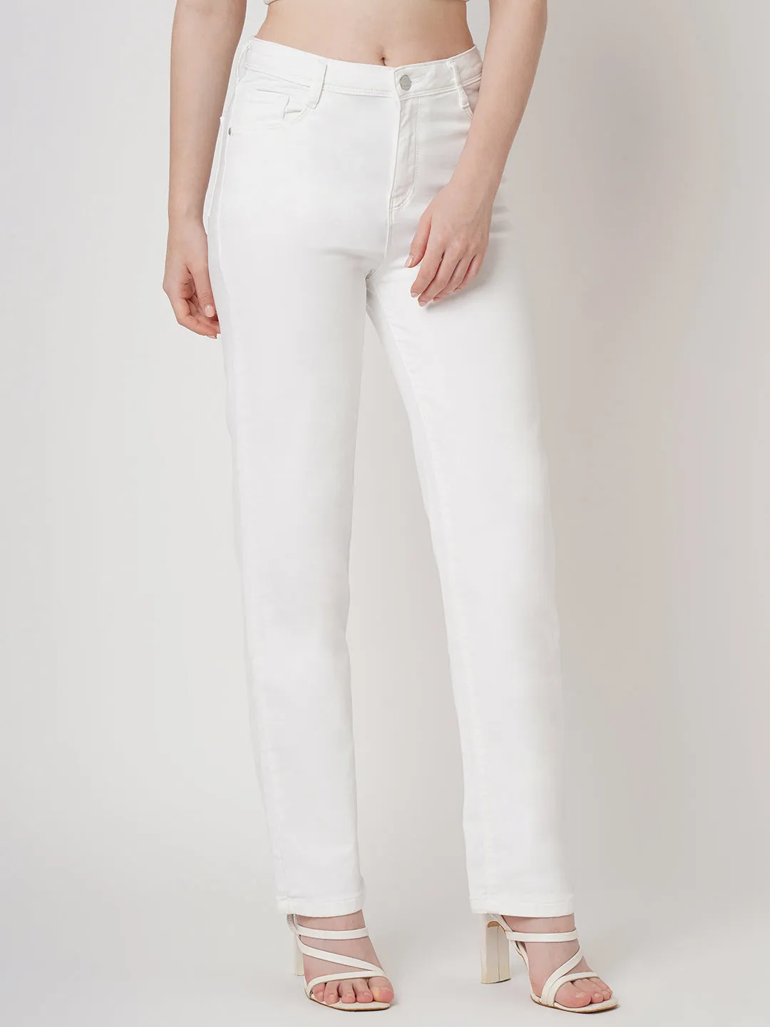 Women White High-Rise Relax Straight Jeans