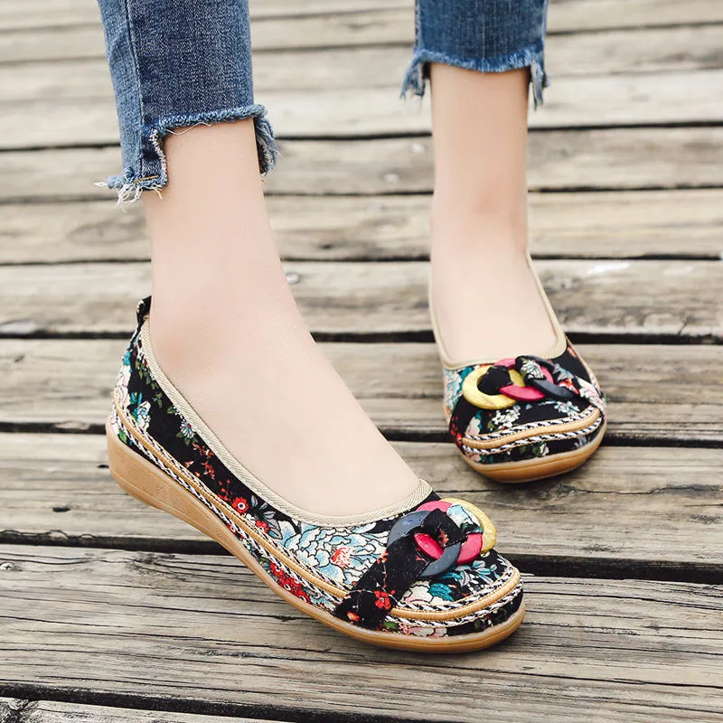 Women's Large Size Flat Shoes New Loafers Cotton Linen Ethnic Style Single Shoes