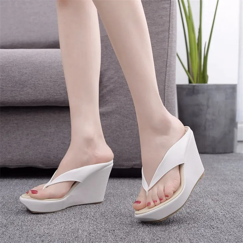 Womens Sexy Casual Wedges Flip-Flop Platform Heels Slippers