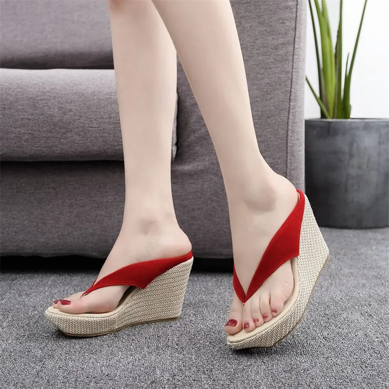 Womens Sexy Casual Wedges Flip-Flop Platform Heels Slippers