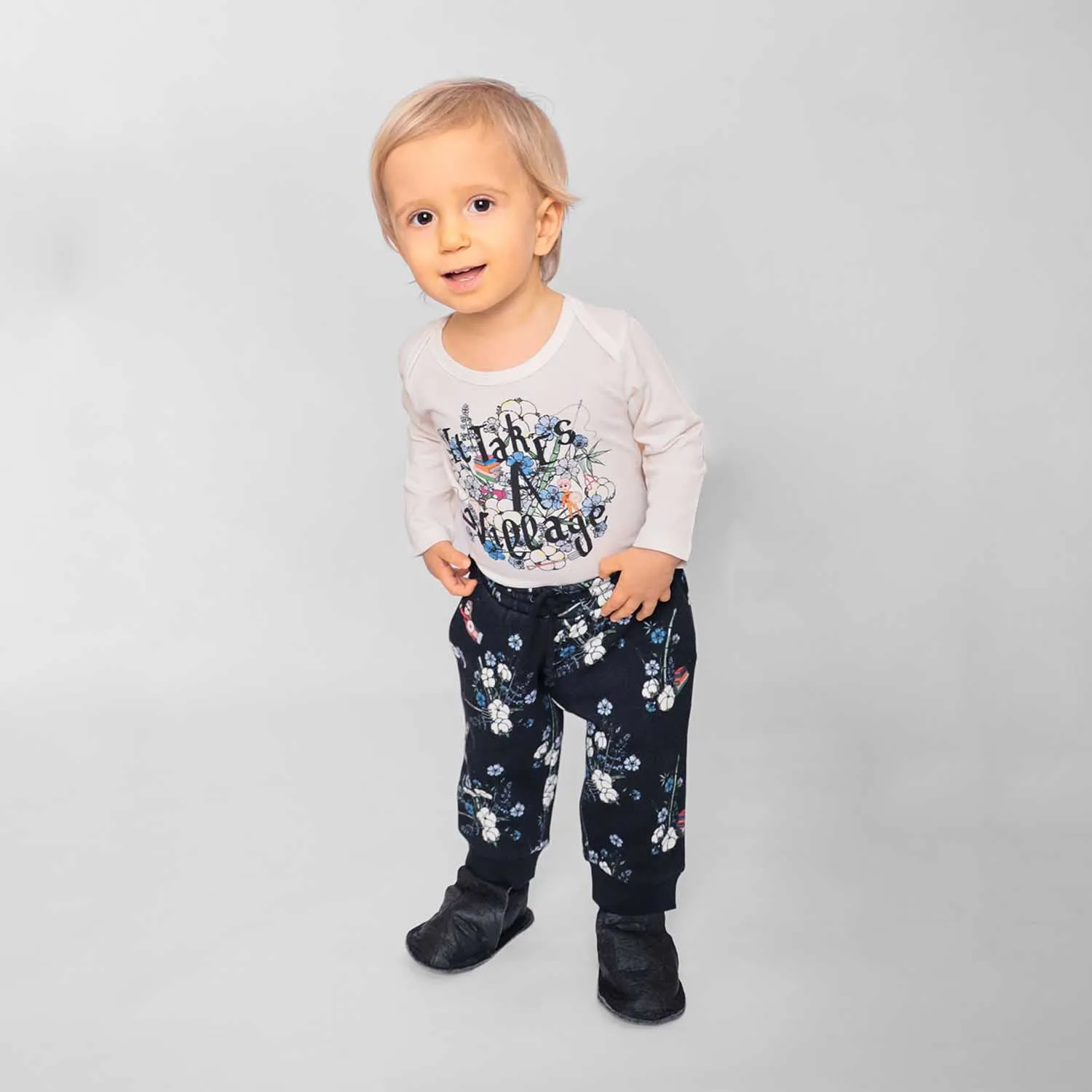 Zwarte Bloemen Babybroek